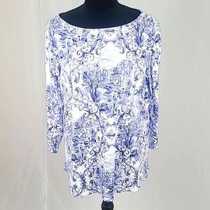 Charter Club Plus women 1X scoop Pima boat neck 3/4 sleeve Cottagecore Country